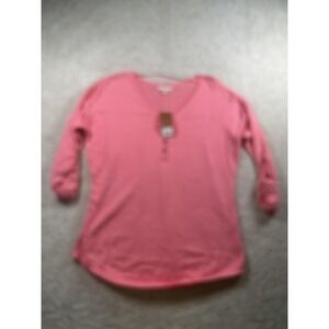 Sonoma Henley‎ Sweater Womens Small Pink Salmon Rise 3/4 Sleeve Roll Tab Cotton